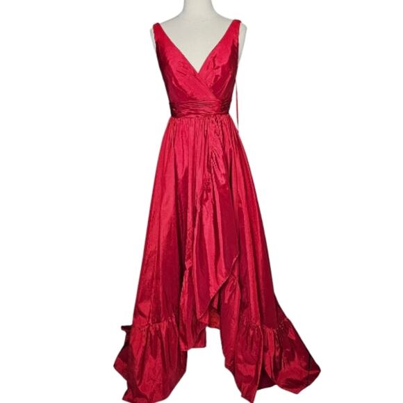 Mac Duggal Taffeta High Low Ruffle Gown in Red Size 2 New With Tag - Picture 2 of 14